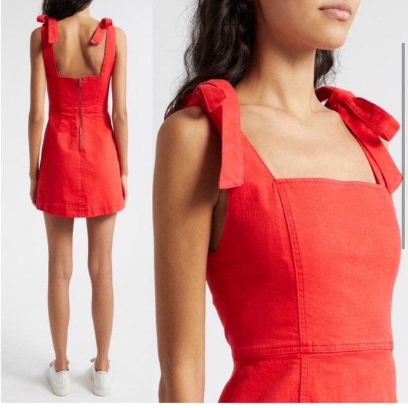 Alice + Olivia Maryann Denim Tie Shoulder Mini Dress Size 10 - Picture 7 of 9